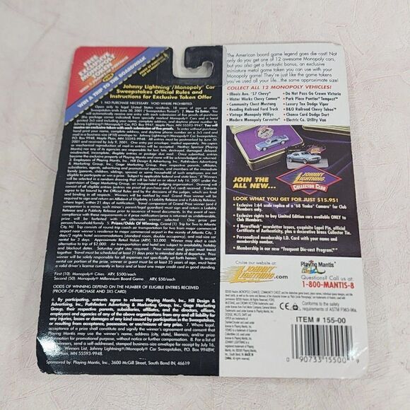 2 Johnny Lightning Monopoly Park Place Pontiac Tempest/Police 1:64 Diecast Cars - Picture 5 of 5